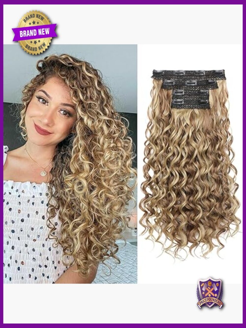 20 Inch Clip-In Curly Hair Extensions, 4 Pieces, Synthetic, Volumizing